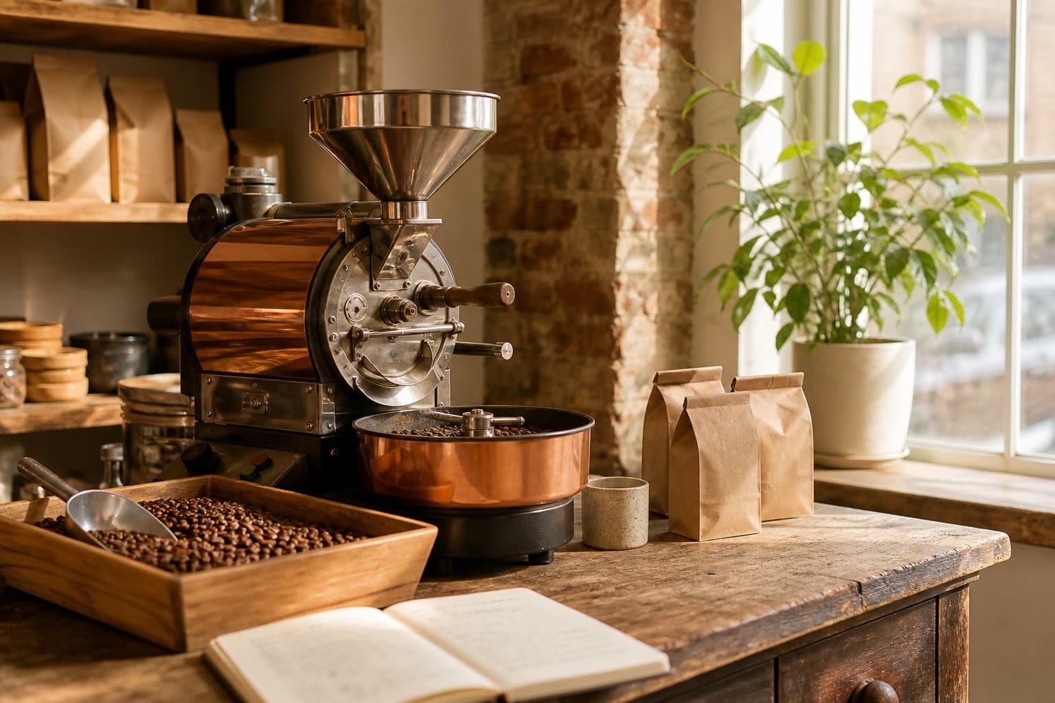Small-batch coffee roasting at a craft roastery